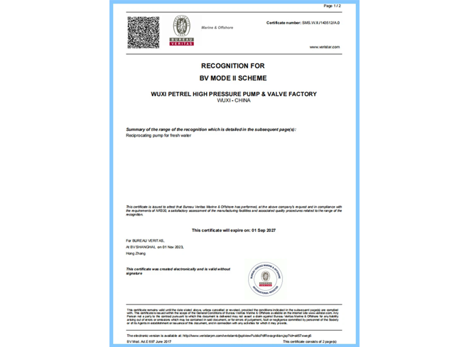 Bureau Veritas Approval Certification